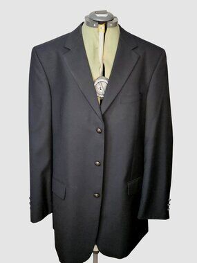 Jeremy Cobb Collection Mens Black Wool Blazer With Decorative Buttons Size 44L